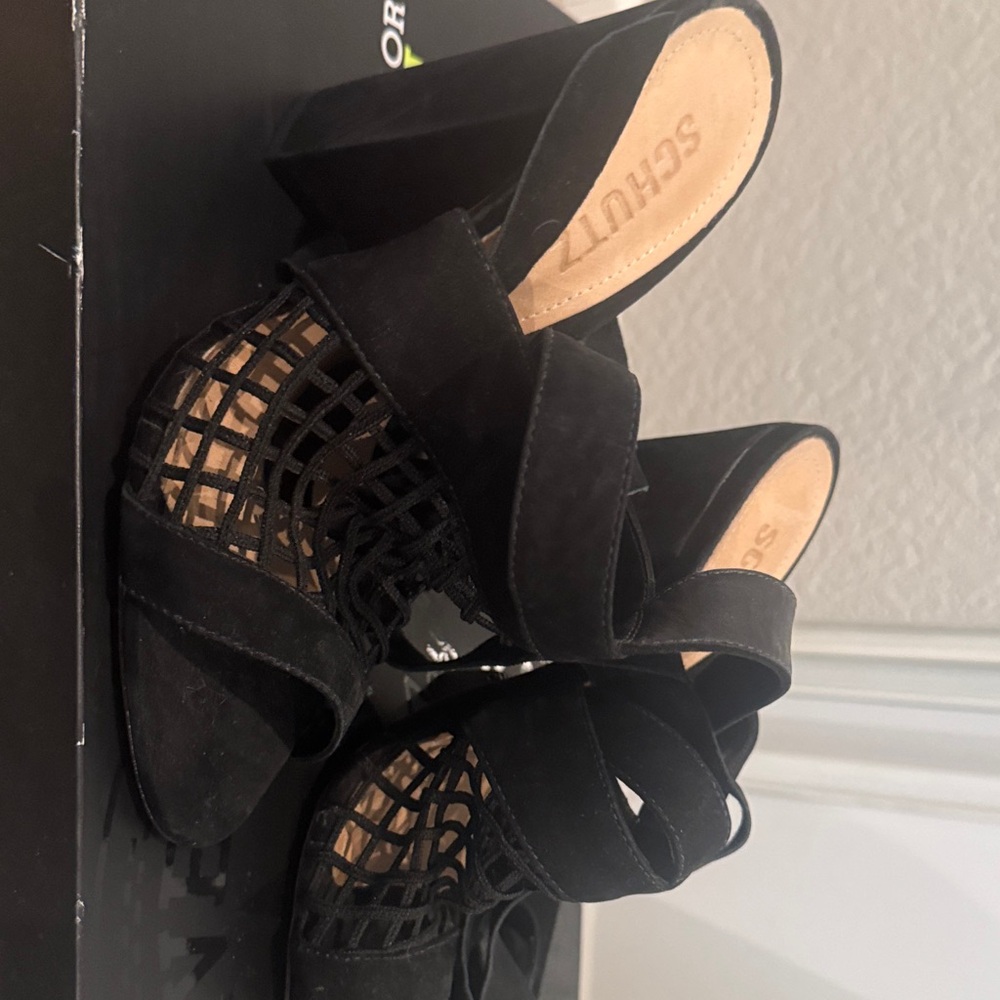 SCHUTZ Black Mesh Heeled Sandals